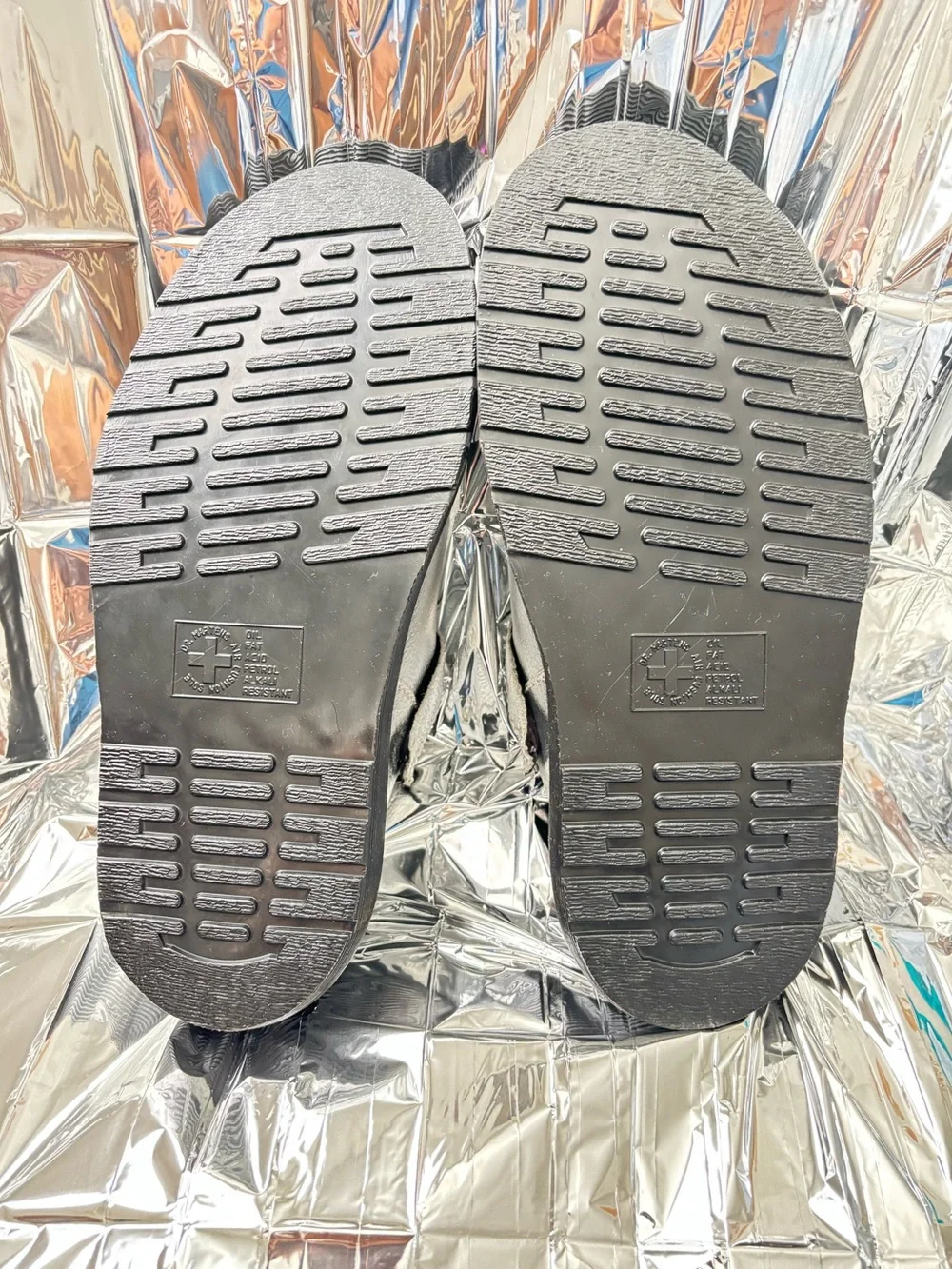 DR. MARTENS LAKETEN SILVER SLINGBACK MULES, size 9M